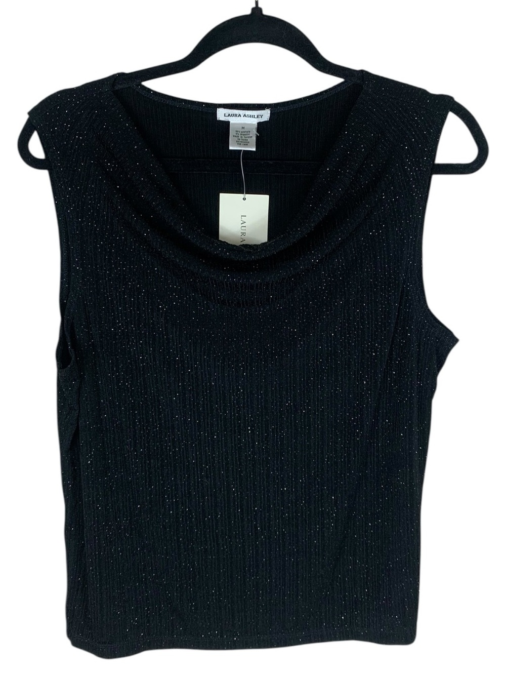 Women's Laura Ashley Black Sparkly Sleeveless Drape Neck Top Size M Going Out